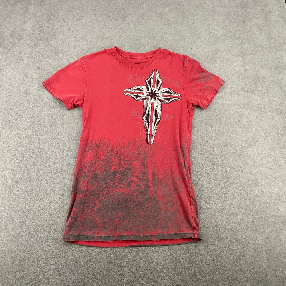 Throwdown Premium grunge Sz S Y2K Graphic T-Shirt MMA Winged Cross Distressed